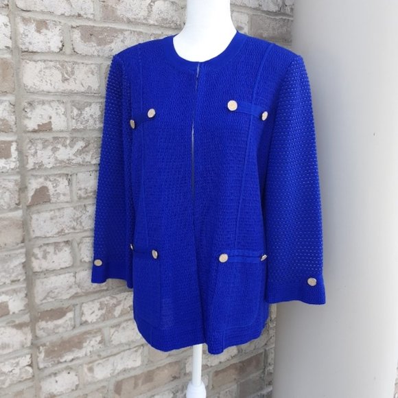 Misook Cobalt Blue Knit Jacket Petite Large - PL - Picture 4 of 15